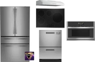 5 Piece Package Includes Refrigerator, Cooktop, Wall Oven, Hood And Dishwasher